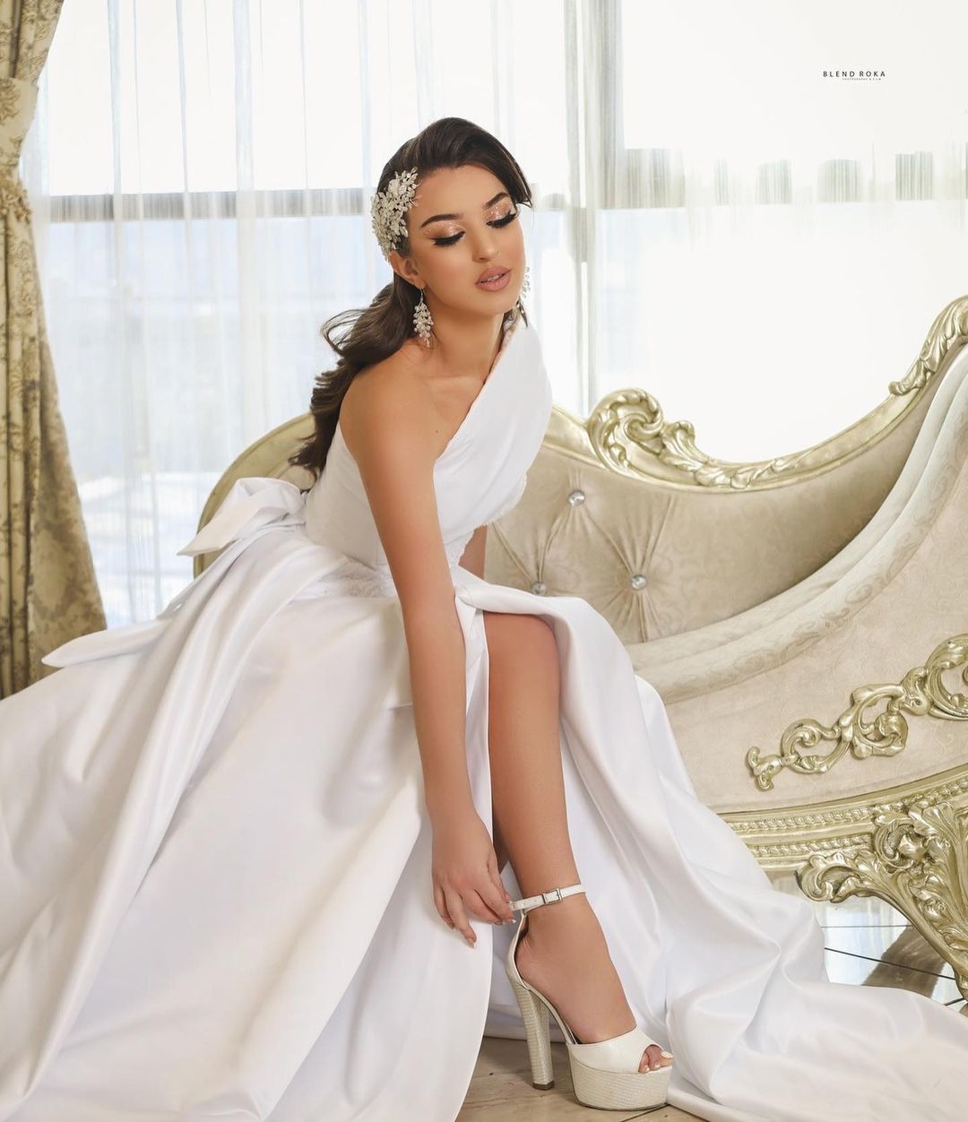 A-Line Off Shoulder Satin Ruched Maxi Long Wedding Dresses Online main image 1