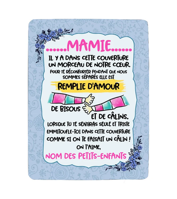Mamie-Couverture plaids polaire Cadeau Fête des Grands-Mères texte Personnalisés Jessemade FR