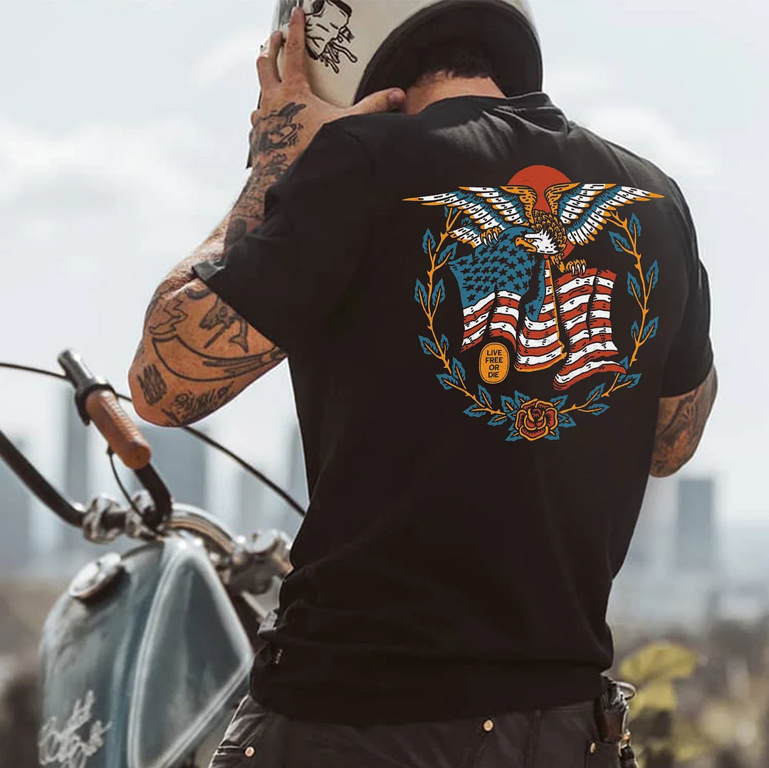 LIVE FREE OR DIE American Eagle Spreads Wings Black Print T-shirt