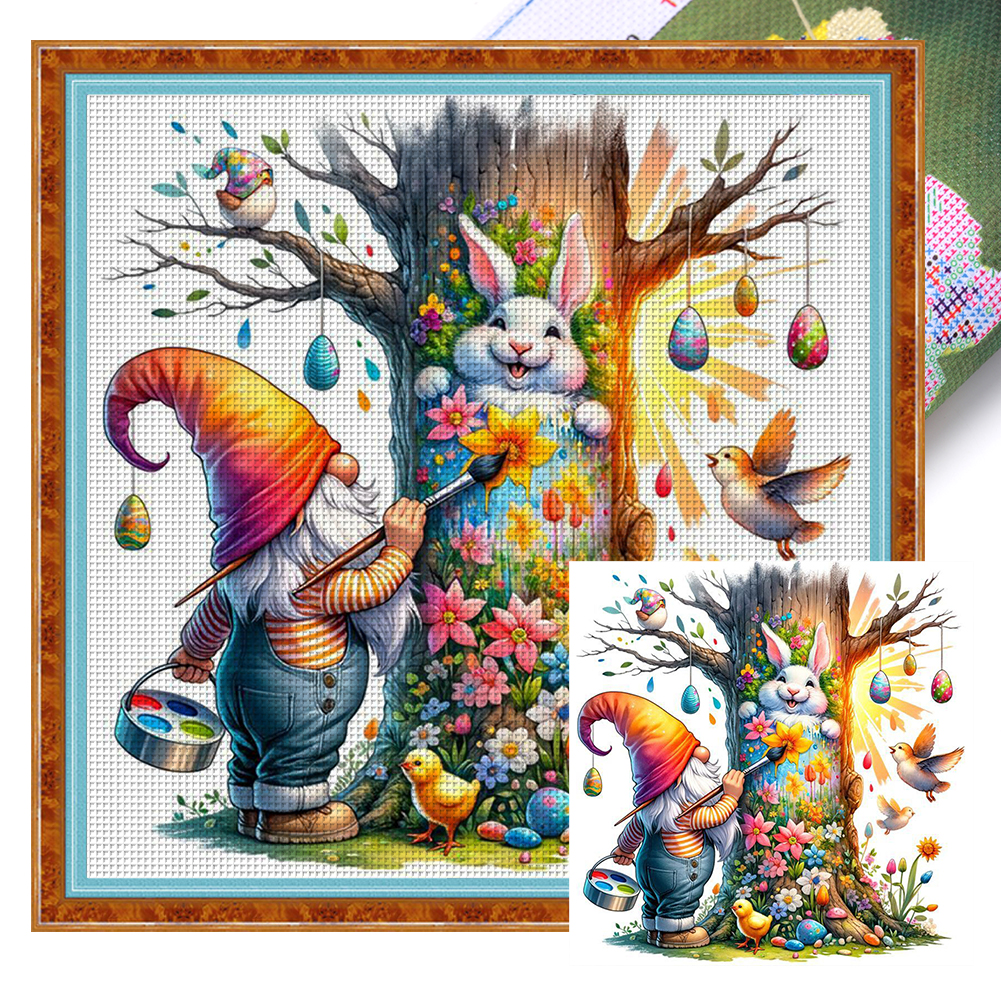 Gnome And Rabbit Full 11CT Pre-stamped Canvas(40*40cm) Cross Stitch