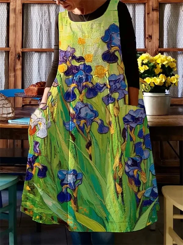 Women's Colorful Oil Painting Floral Print Apron