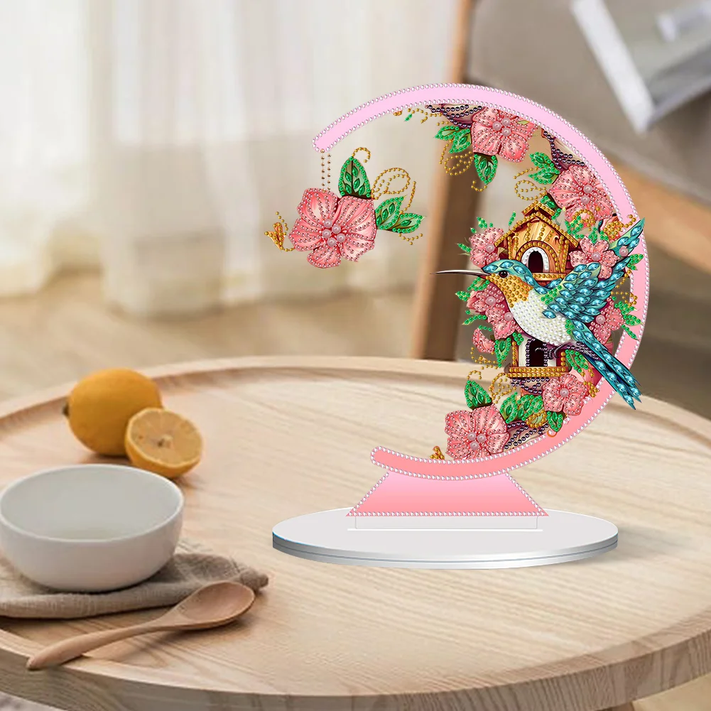 DIY Flower Hummingbird Single Side Diamond Painting Acrylic Crystal Painting Desktop Kit for Home Office Desktop Decor