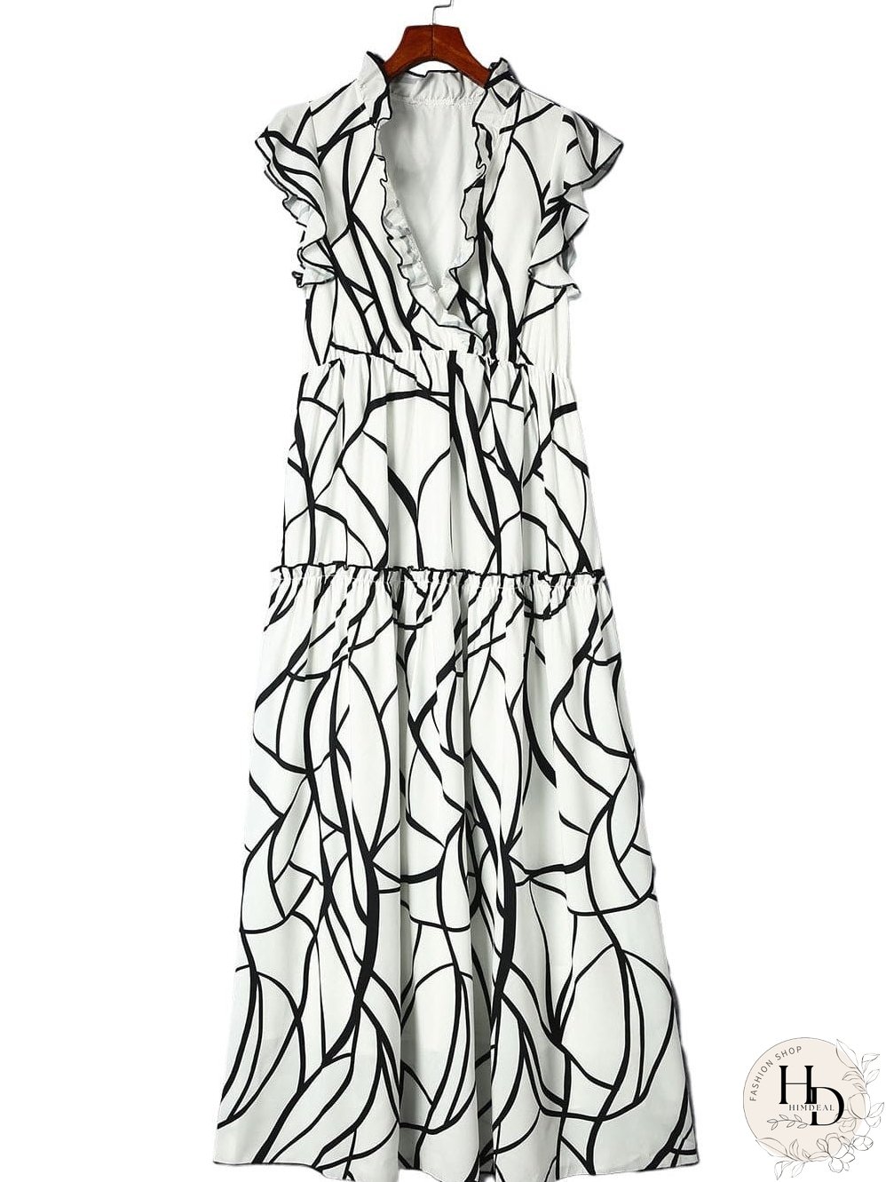 Tiered Maxi Dress with Abstract Faces