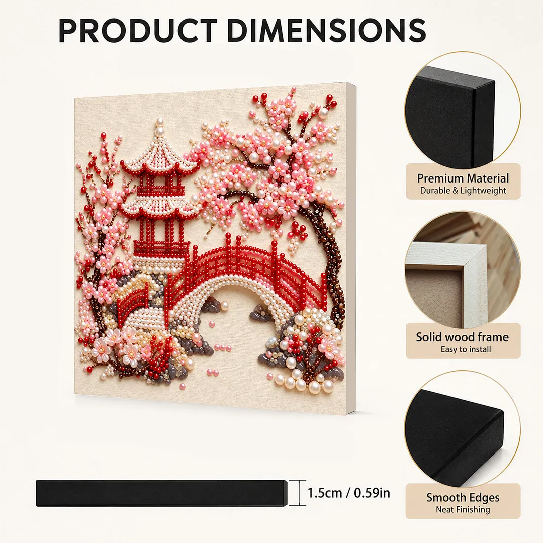 Framed Pearl Painting Kit Floral Pagoda Wall Art 7.87x7.87in