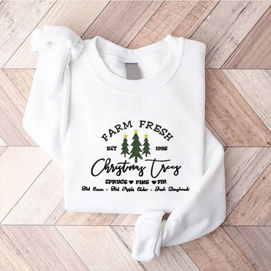 Eagerlys Christmas Tree Farm Emrbroidered Sweatshirt Eagerlys