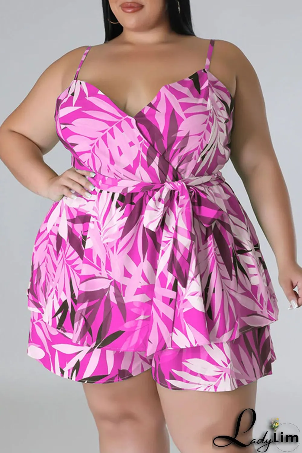 Blue Casual Print Patchwork Spaghetti Strap Plus Size Two Pieces