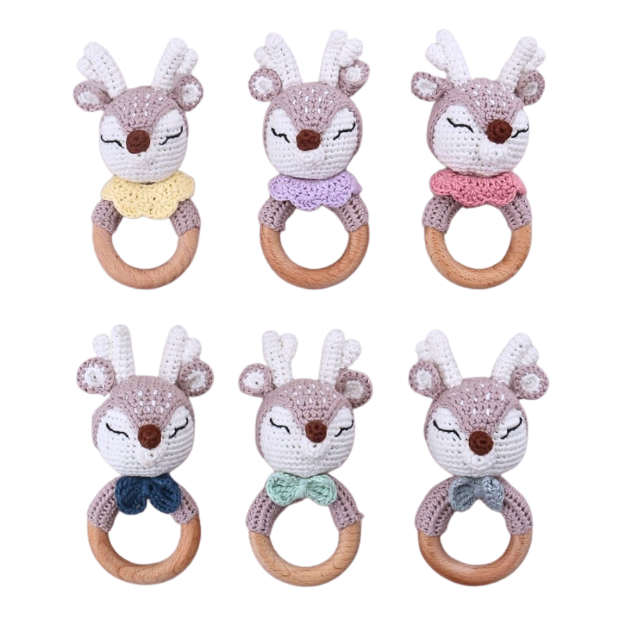 Crochet Deer Baby Rattle Teething Rings 