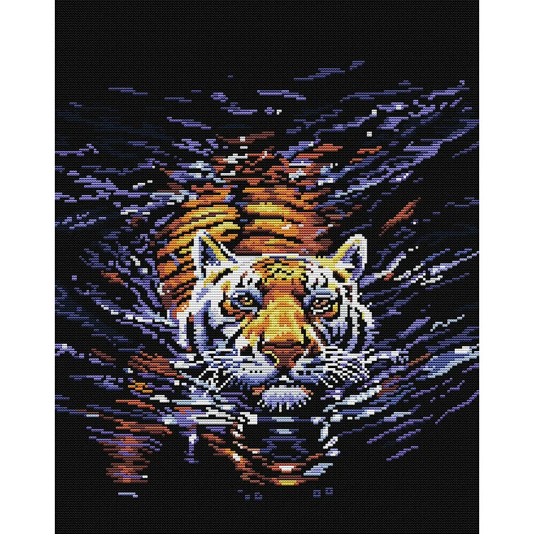 Tiger In The Water 14CT Printed Cross Stitch Kits (40*48CM) fgoby
