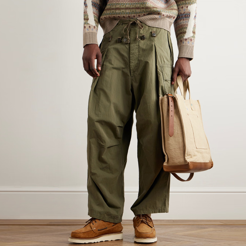 Vintage Olive Green Straight Wide Leg Cargo Pants