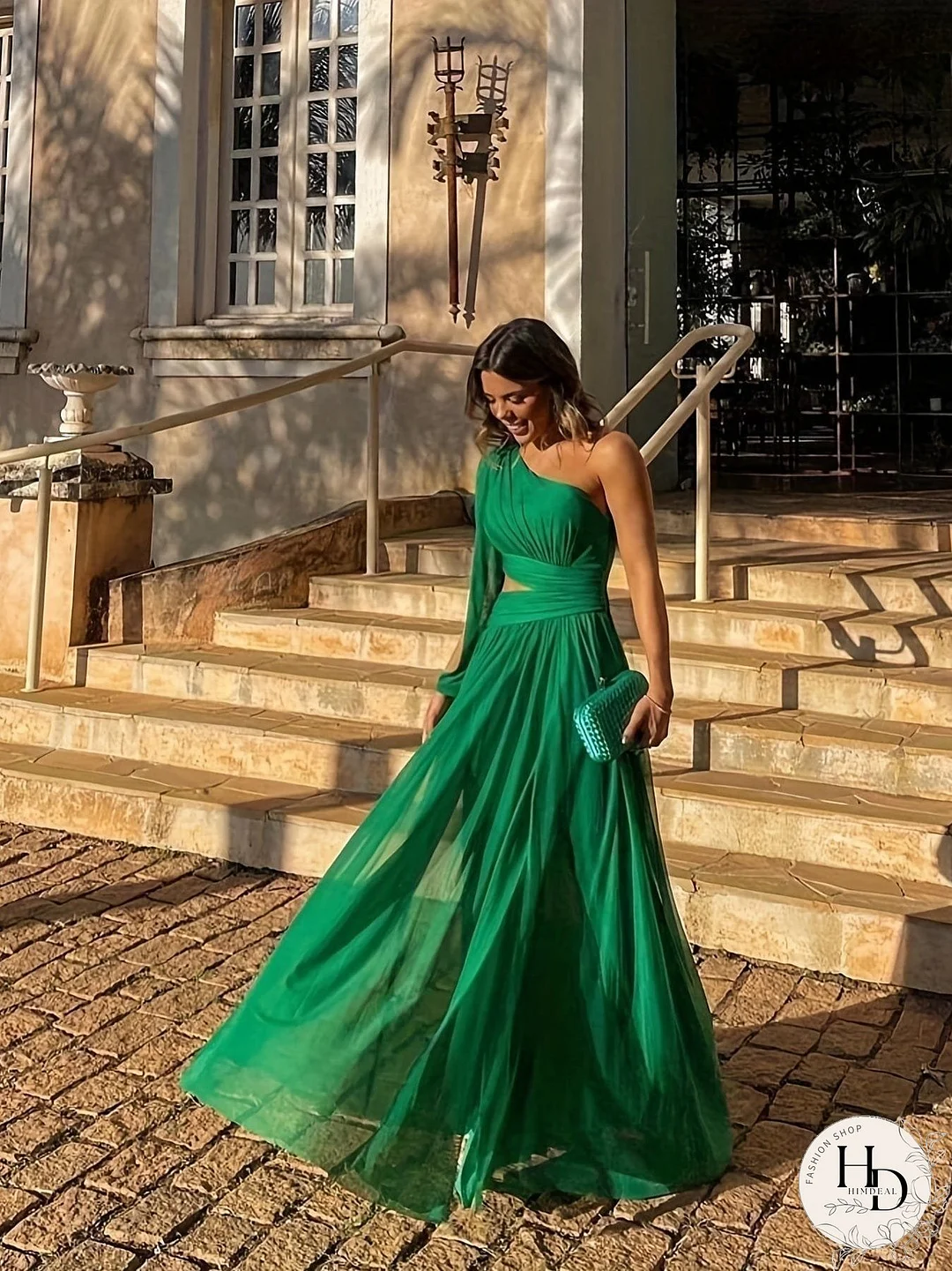 Bold One-Shoulder Ruched Asymmetrical Mesh Party Dress