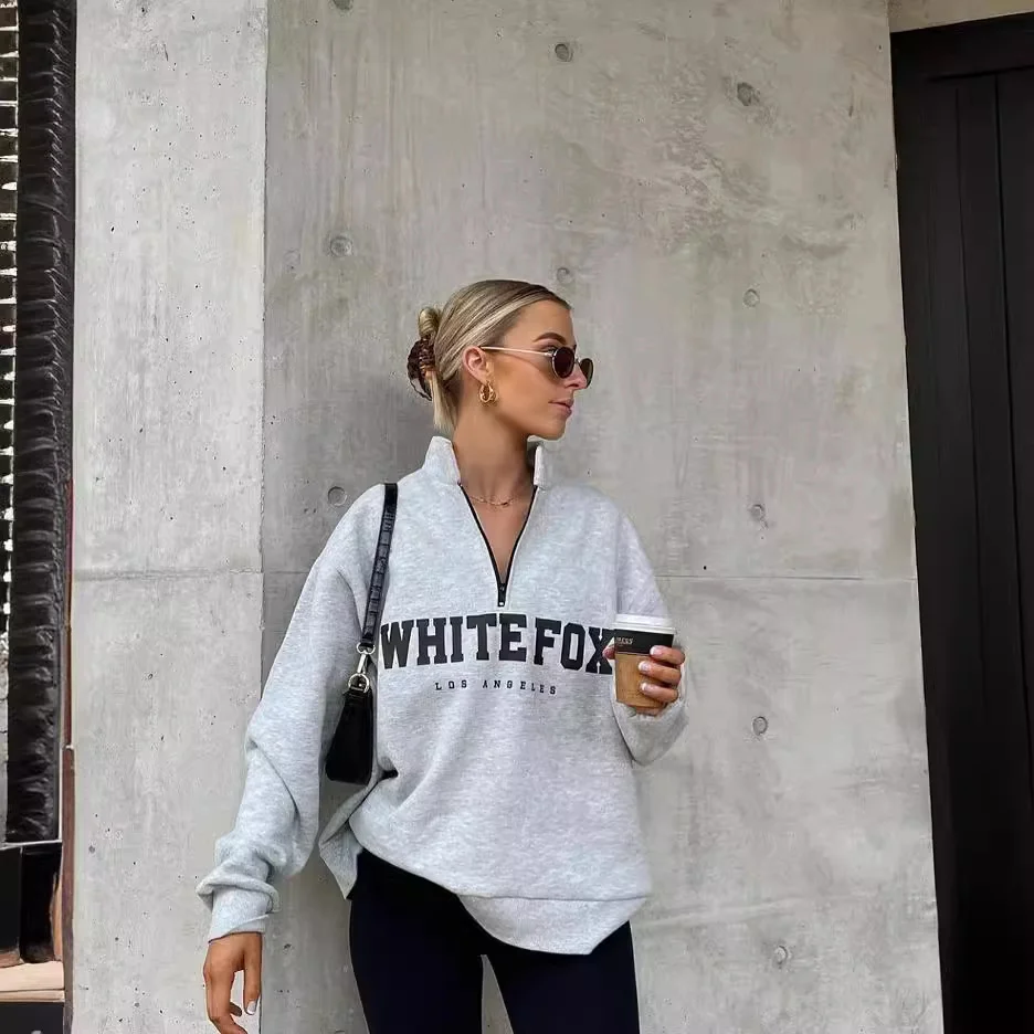 Nigikala Nigikala Autumn And Winter New Leisure Half-Necked Zipper Print Long-Sleeved Jacket