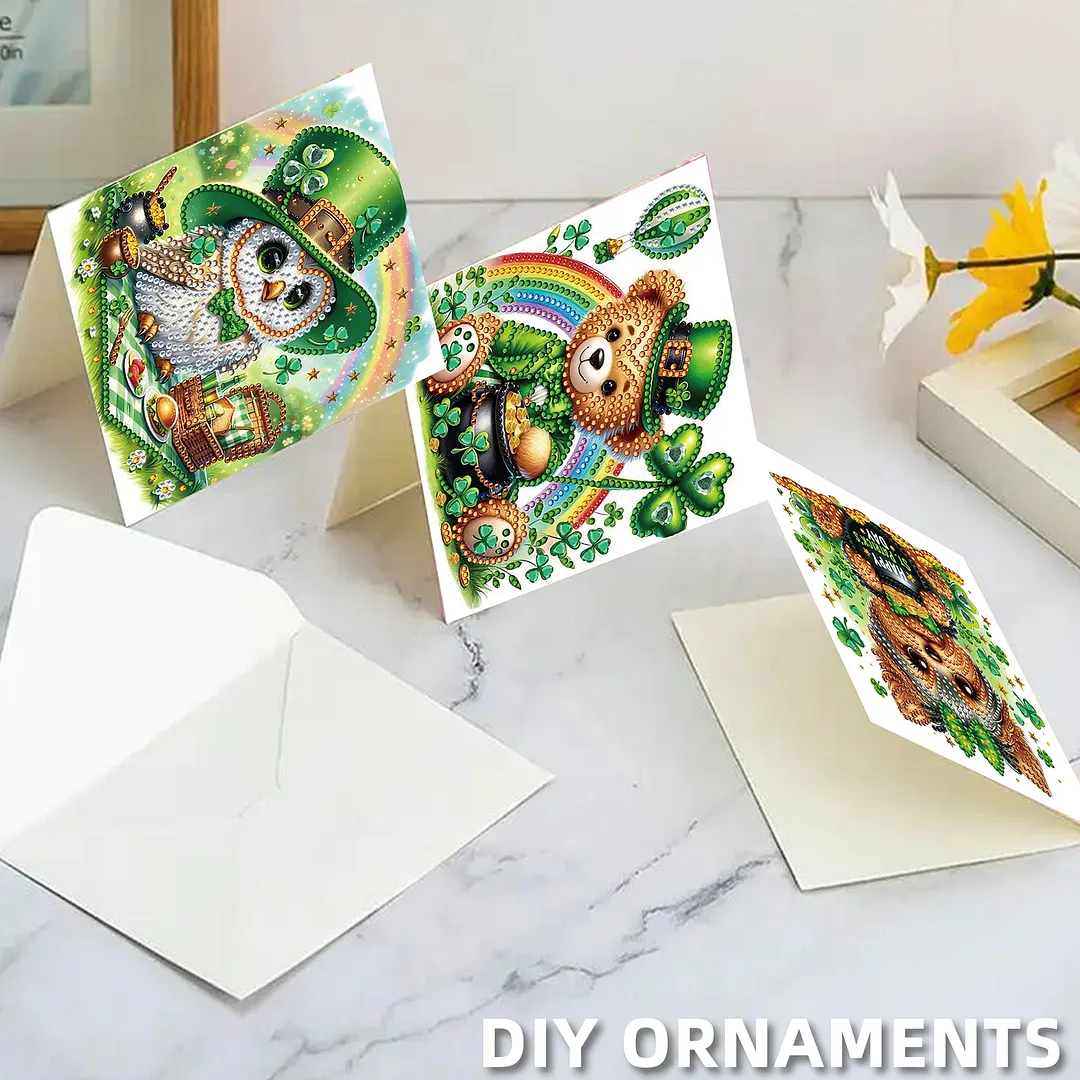 6Pcs St.Patrick Day DIY Diamond Painting Greeting Card Set with Envelopes Diamond Art Handmade Cards for Beginner Adult Holiday Gifts