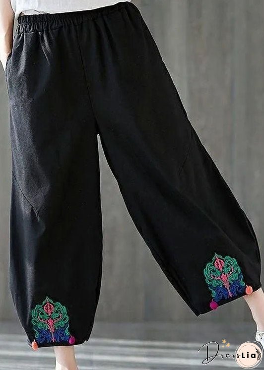 Handmade Red Embroideried Pockets Patchwork Cotton Lantern Pants Summer