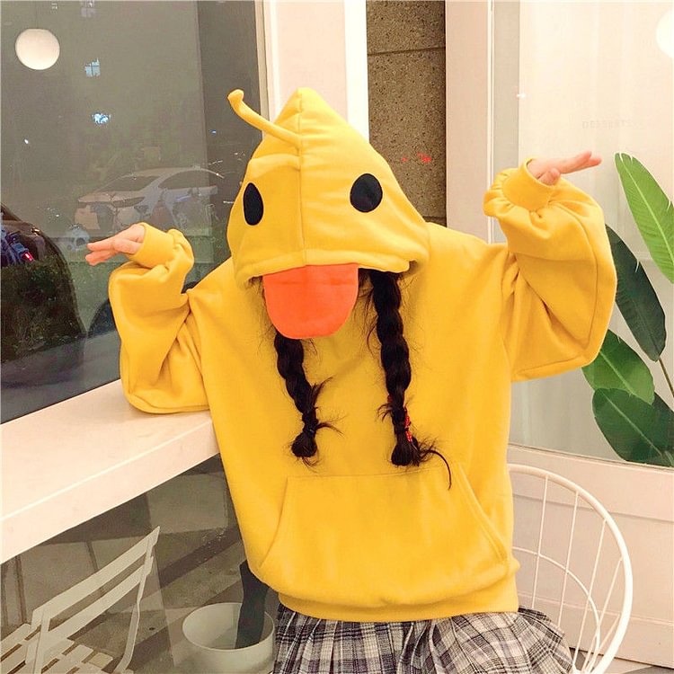 Kawaii Yellow Duck Hooded Sweatshirt - Gotamochi Kawaii Shop, Kawaii Clothes