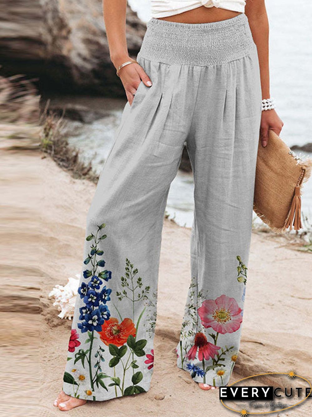 Women'S Pants Printed High Waist Slip Pocket Straight Pants
