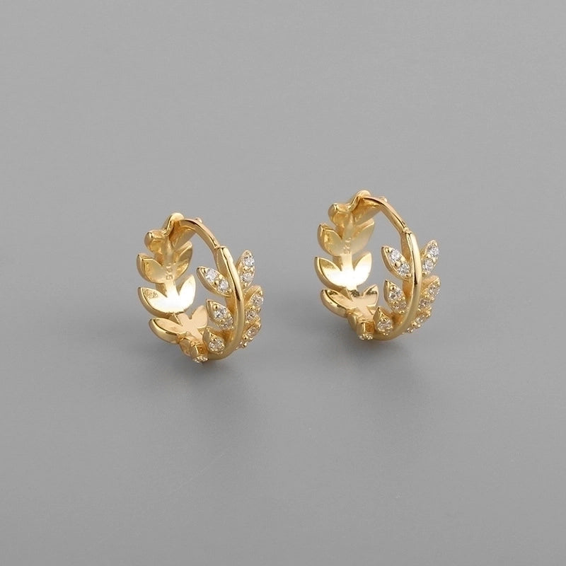 1 Pair Minimalist Leaf Brass Inlay Rhinestones Ear Studs
