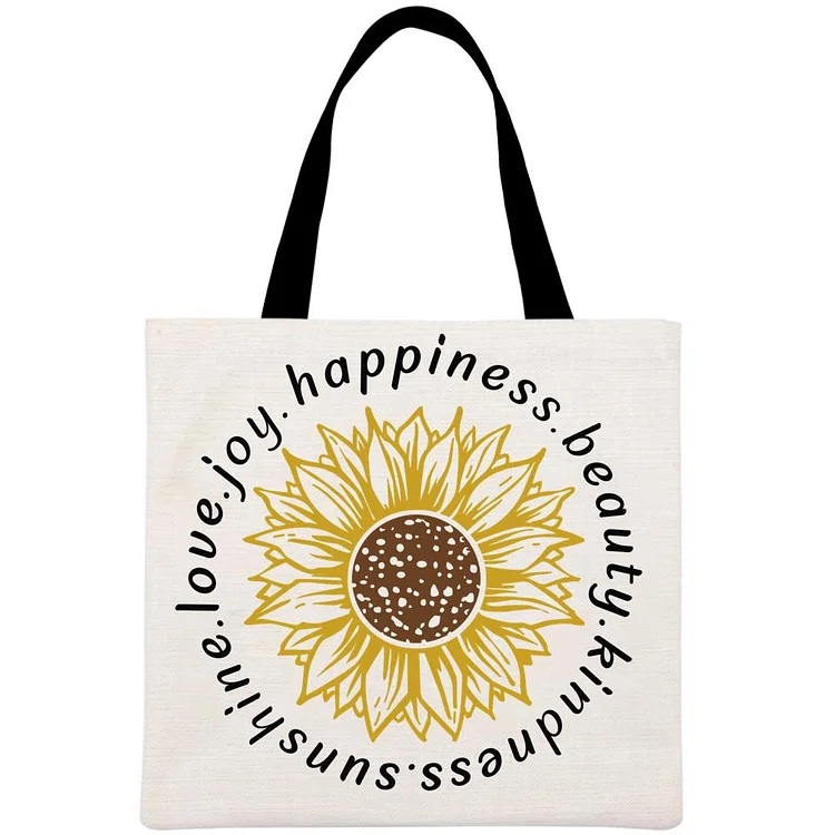 Love Happiness Kindness Retro Printed Linen Bag