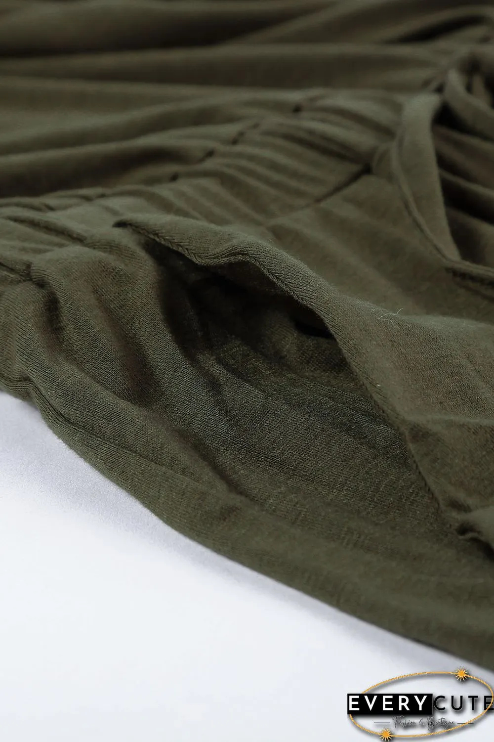 Green Split Neck Drawstring Waist Sleeveless Jumpsuit