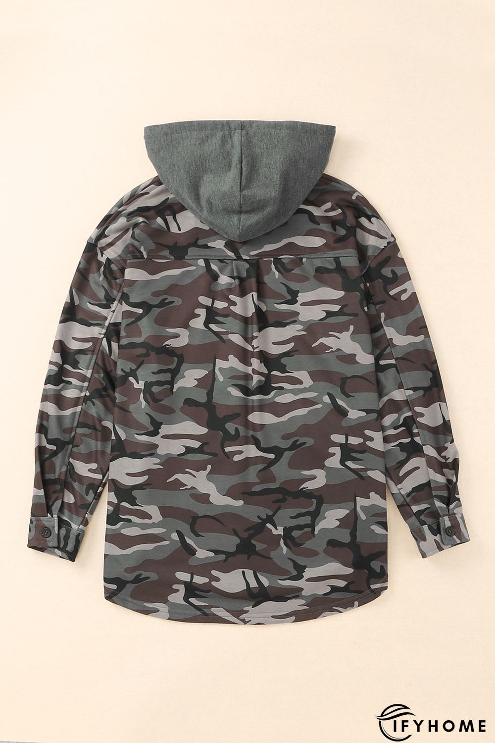 Green Camo Print Button up Hooded Jacket | IFYHOME