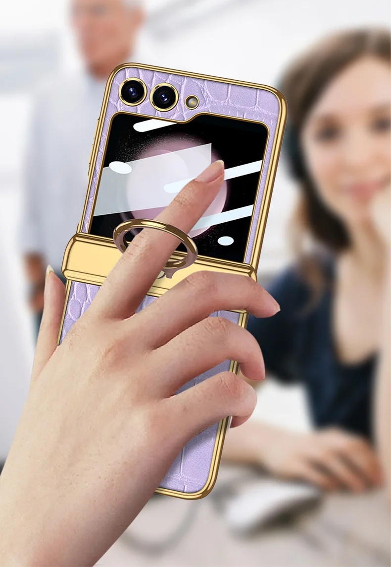 Suitable for Samsung Zfilp5/4/3 Leather Stand Ring Phone Case