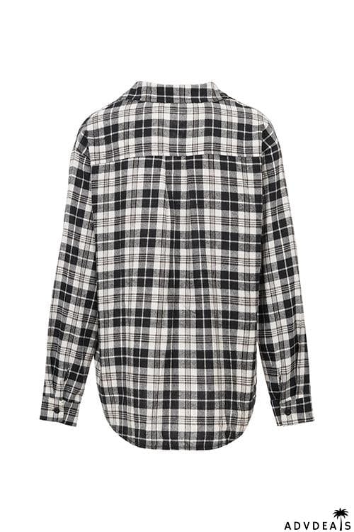 Plaid Lace Up Neck Blouse