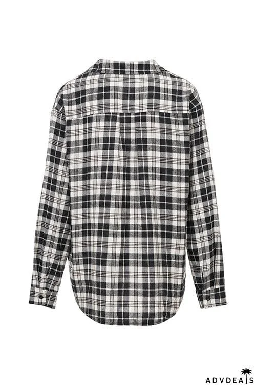 Plaid Lace Up Neck Blouse