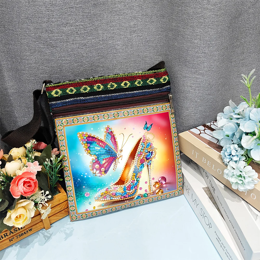 5D DIY Butterfly High Heels Diamond Art Purses Canvas Diamond Painting Shoulder Bag