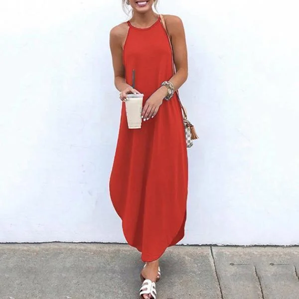 Women's Casual Hanging Neck Solid Color Dress