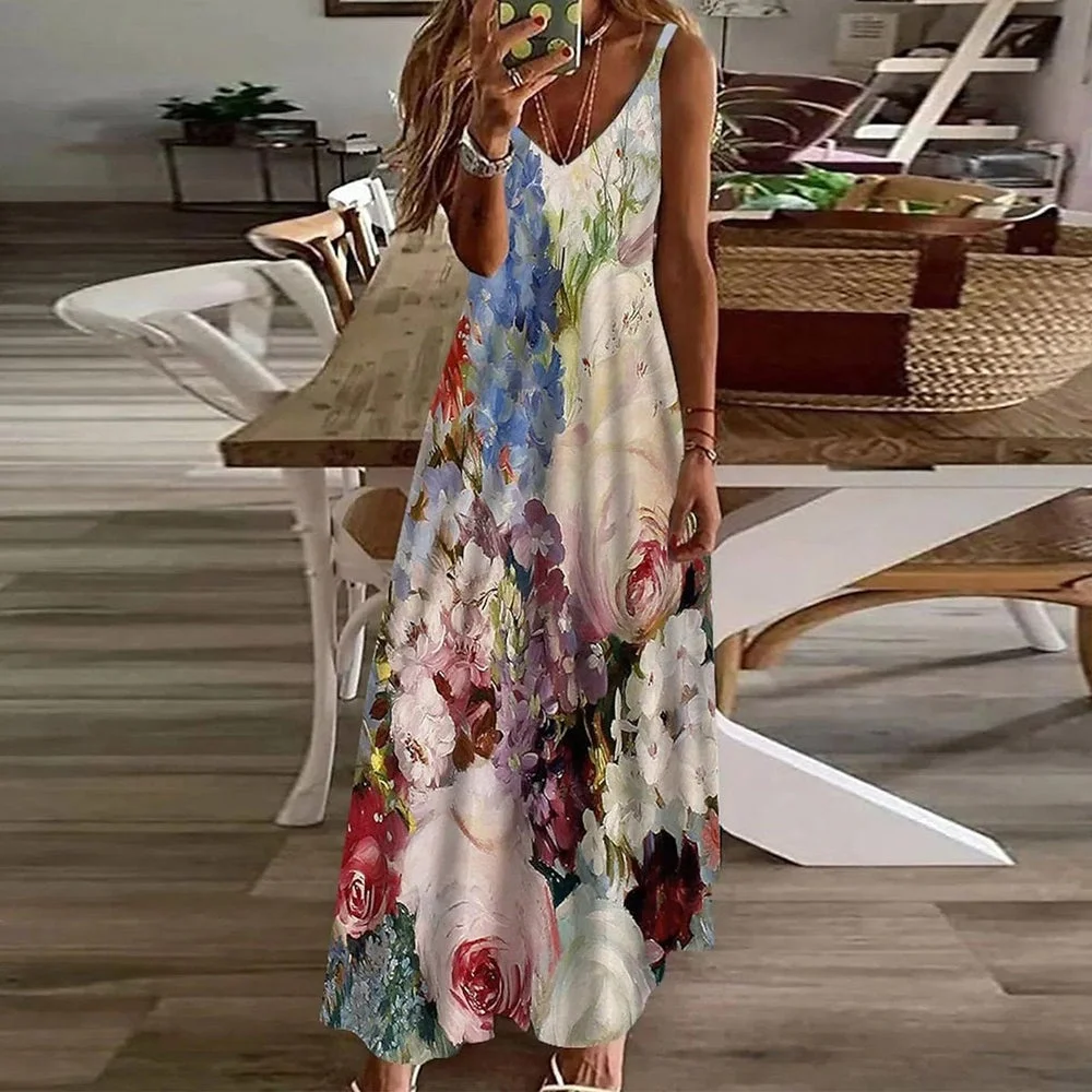 Watercolor Floral Bouquet Maxi Dress
