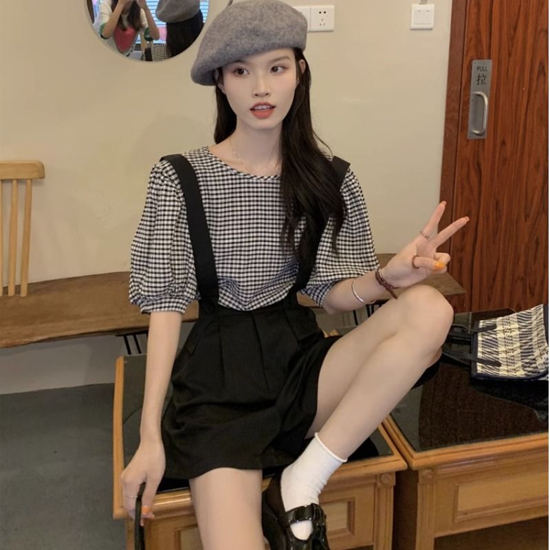 Sthobis fall 2025 fashion trends Casual Detachable Summer Lady Salt Series Youth Round Neck Puff Sleeve Short Sleeved Lattice Tops Wide Legs Shorts Two Piece Set Pants