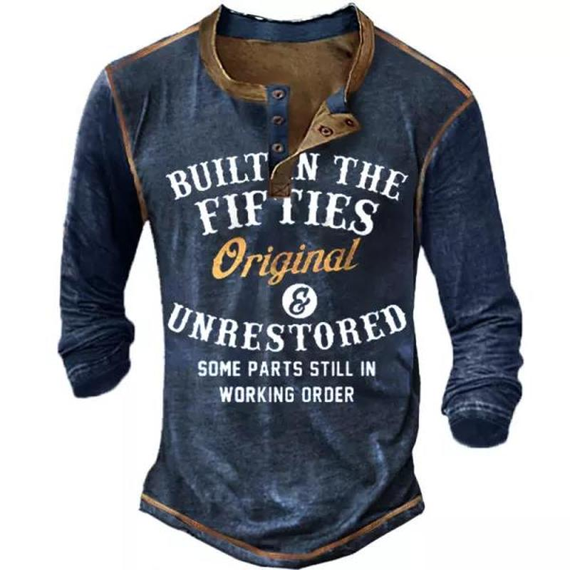 Built In The Fifties Original And Unrestored Men's Vintage Long Sleeve Henley T-Shirt