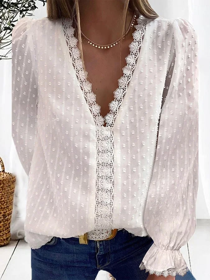 Women's Fashion Elagant Lace Panel Shirt