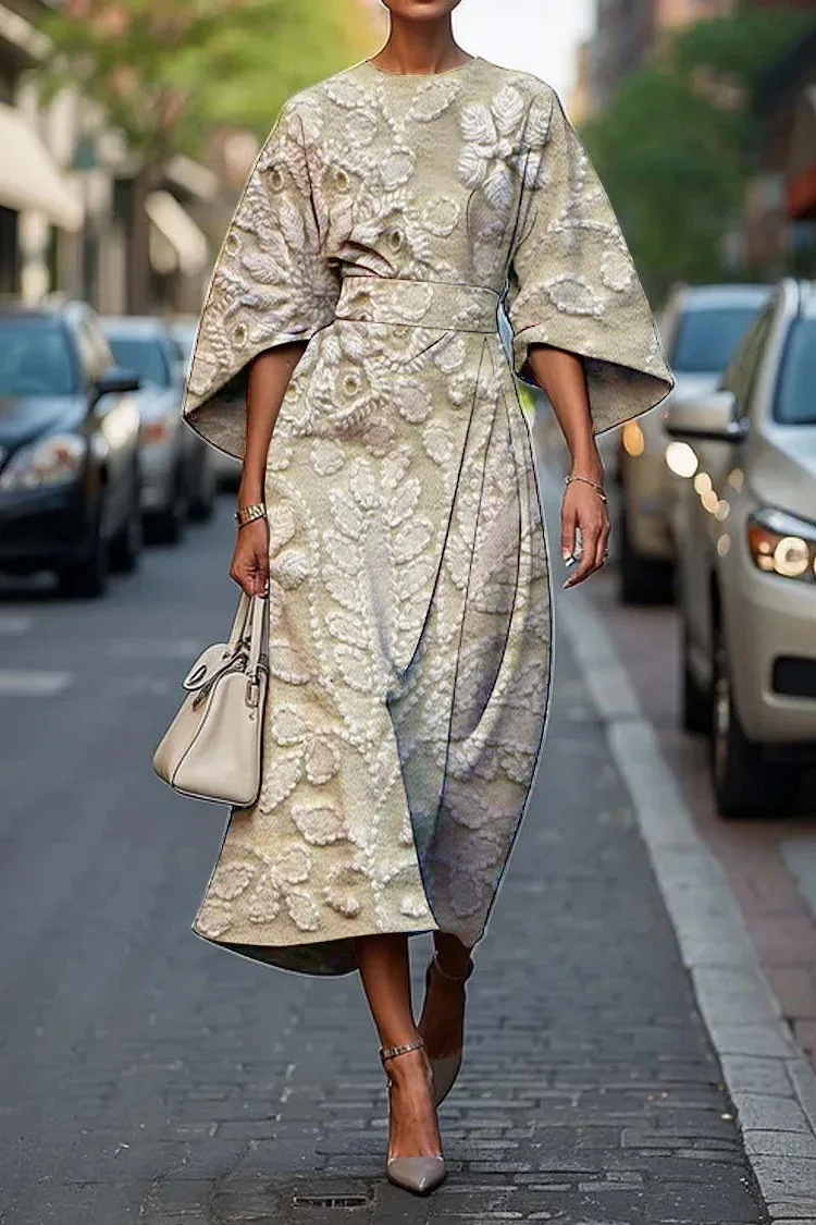 Women's Vintage Elegant Lace Floral Print Midi Dress