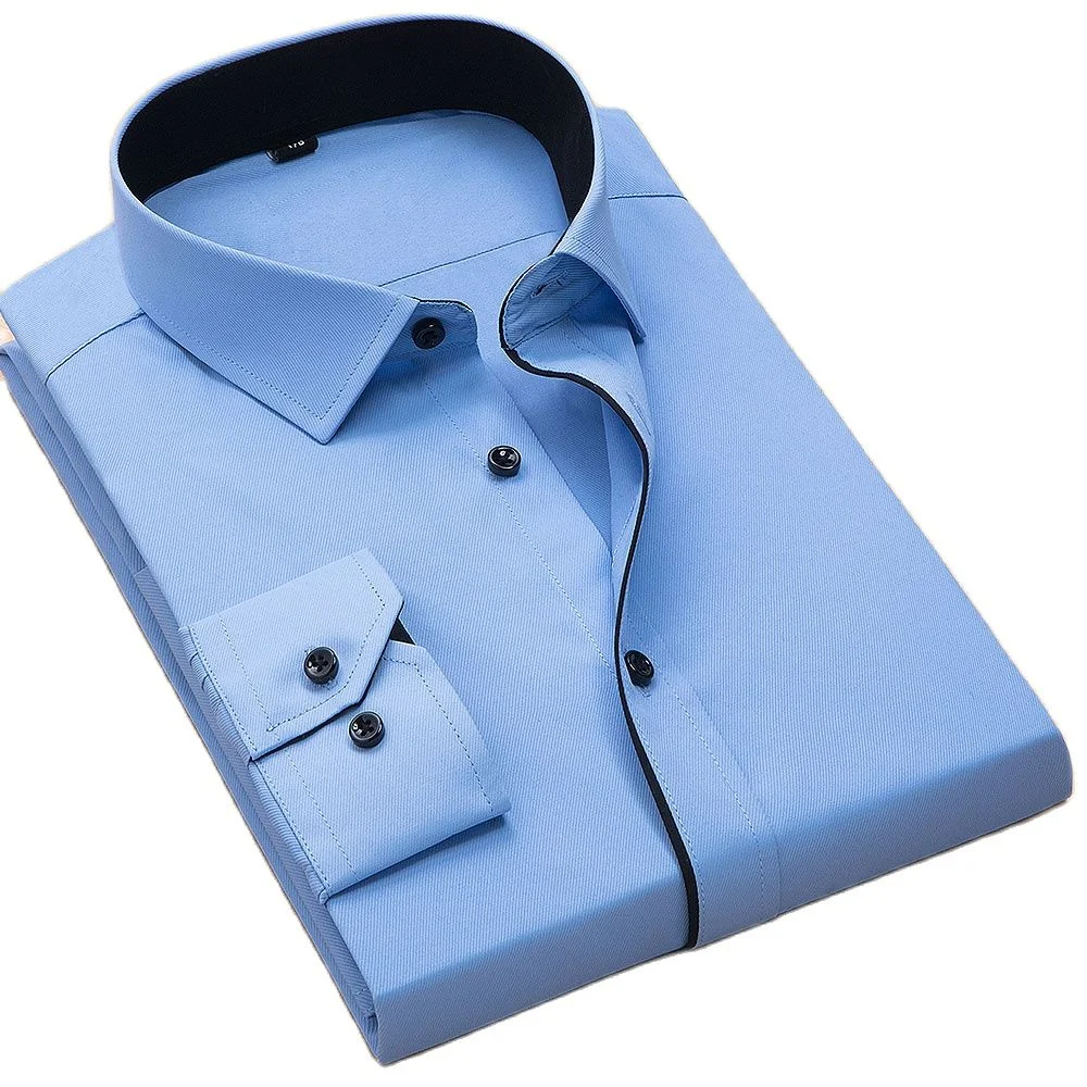 Lapel Long Sleeve Twill Solid Color Business Men's Dress Shirt