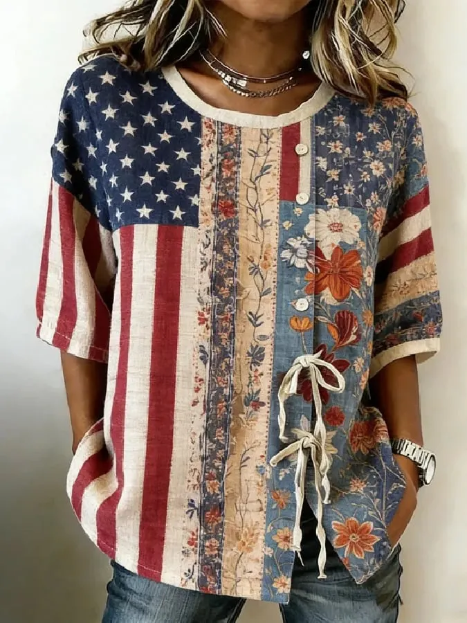 Women's Casual American 250th Anniversary Print Top 
