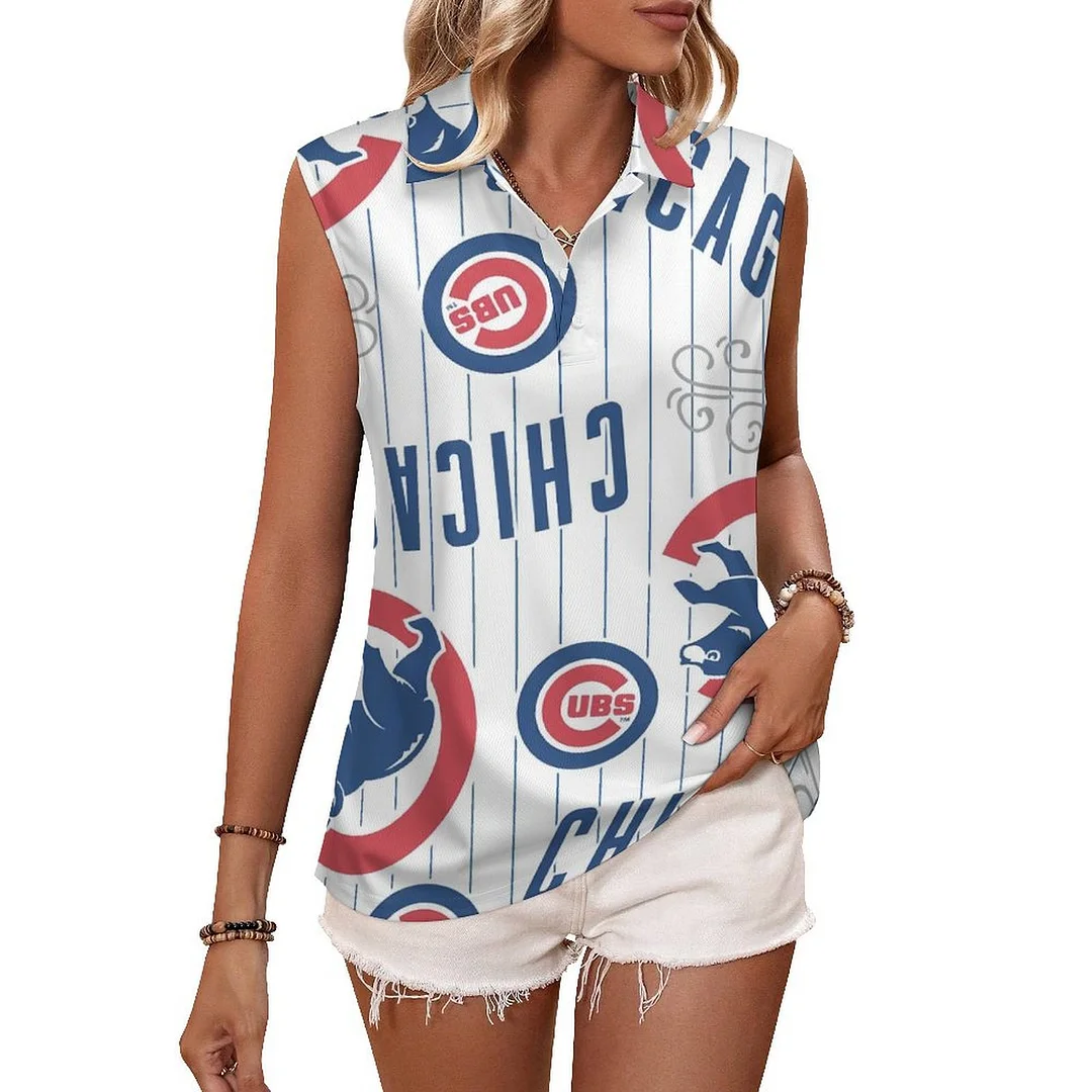 V-neck Sleeveless Casual POLO Shirt Tank Top for Women Printed with Pattern,Blue,Red