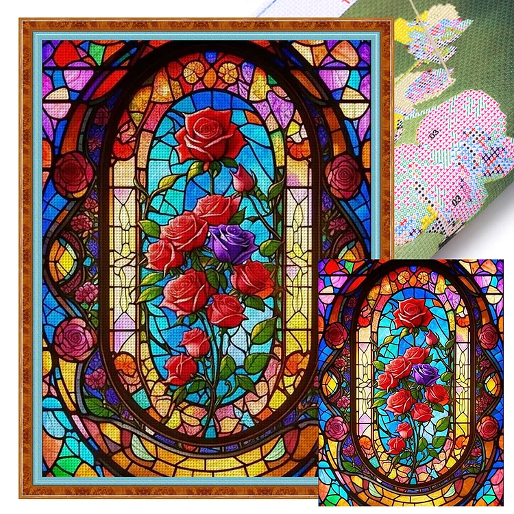 Glass Painted Roses 14CT (45*60CM) Stamped Cross Stitch gbfke