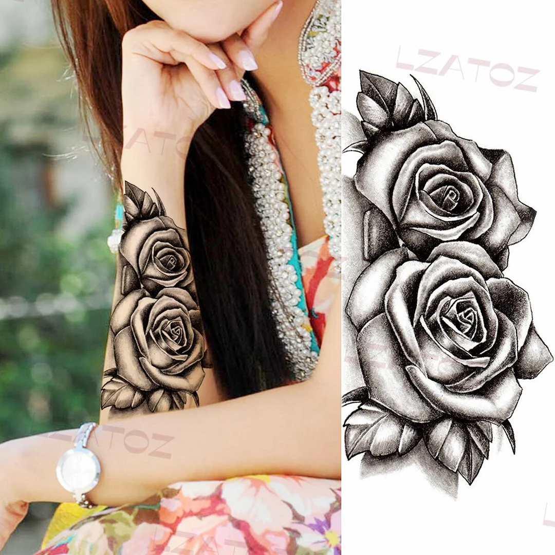 Sdrawing Big Letters Temporary Tattoos For Men Women Moon Pendant Peony Fake Tattoo Sticker Custom Armband Fashion Disposable Tatoo