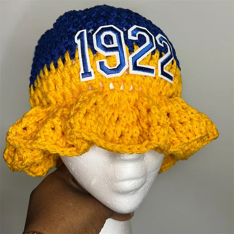 Hand-woven ruffled fashionable bucket hat