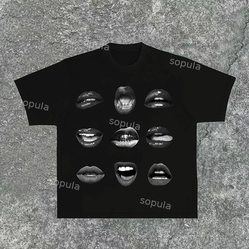 Sopula Unisex Lips Lipstick Braces Print Cotton T-Shirt - SOPULA