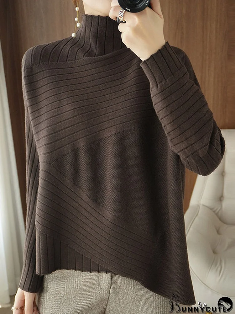 Original Irregular 7 Colors High-Neck Long Sleeves Sweater Top