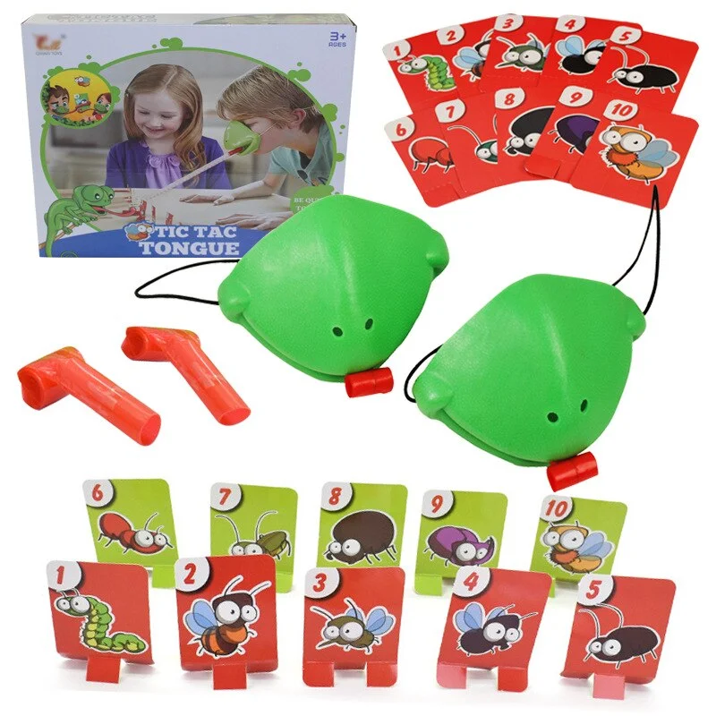 Be Quick To Lick! Funny Desktop Game Chameleon Lizard Mask Wagging Tongue Lick Cards Board Game for Children Family Party Toys