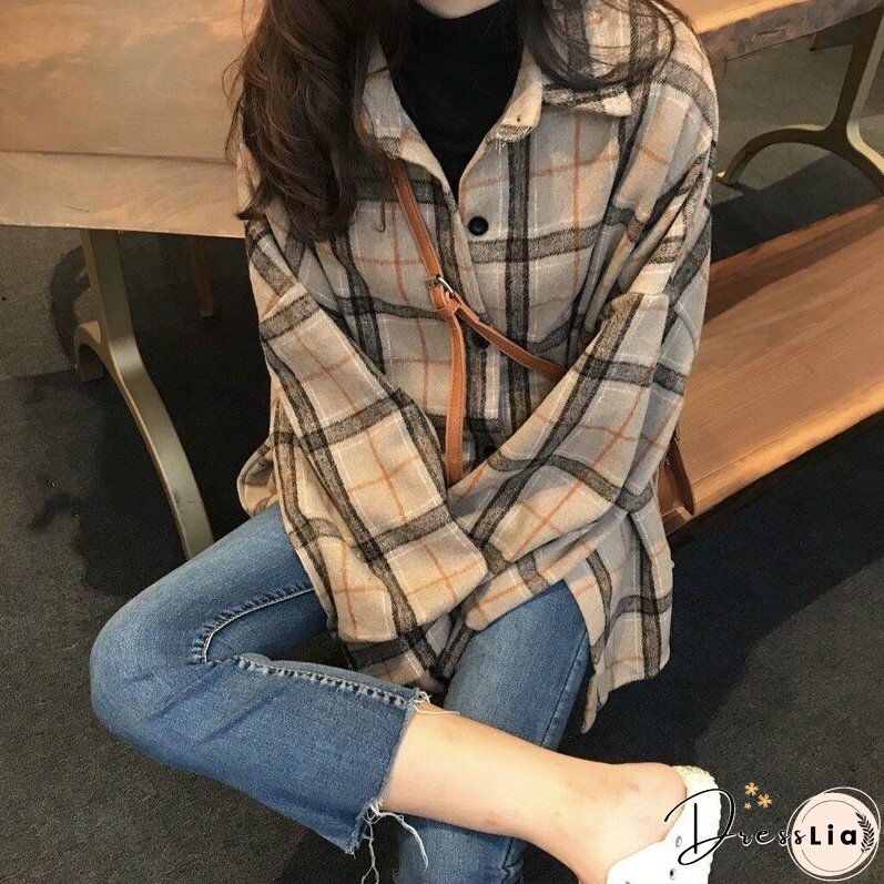 Christmas Gift Women Shirts Autumn Female Outwear Woolen Plaid Soft Cozy Simple Elegant Office Korean Trendy Ulzzang Chic Ins Oversize 2XL Slim