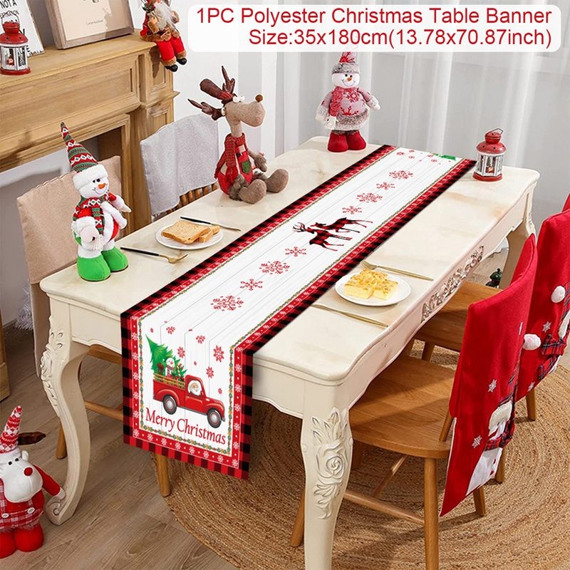Tegooe Polyester Christmas Table Runner - Classic Poinsettia Design 35x180cm