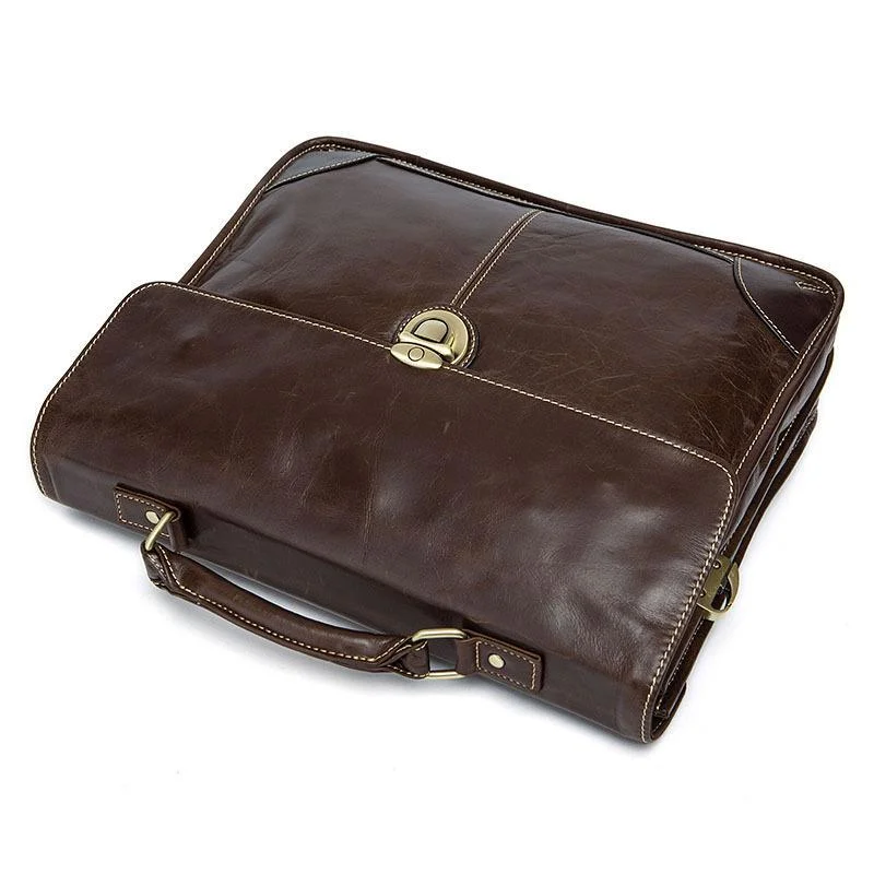 Business Leather Shoulder Bag Large-Capacity Casual 14-Inch Computer Handbag