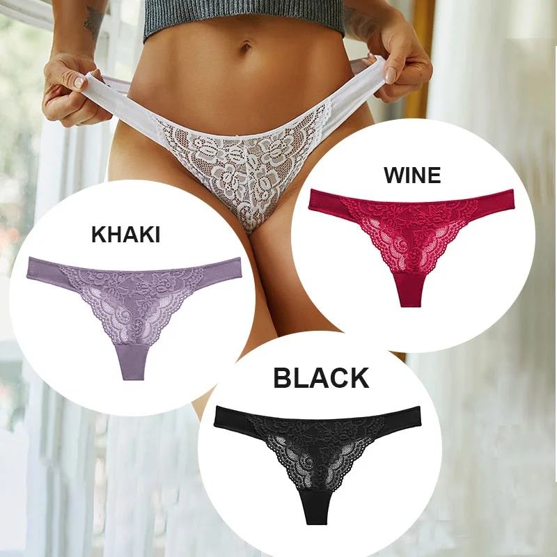 FINETOO 3PCS/Set M-XL Cotton G-string Women Lace Panties Sexy Woman Thong Underwear Lingerie Lace Pantys Femme T-Back Underpants