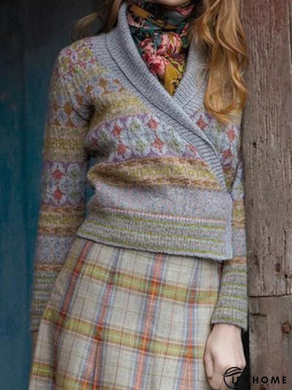 Vintage Shawl Collar Knitted Floral Outerwear | IFYHOME