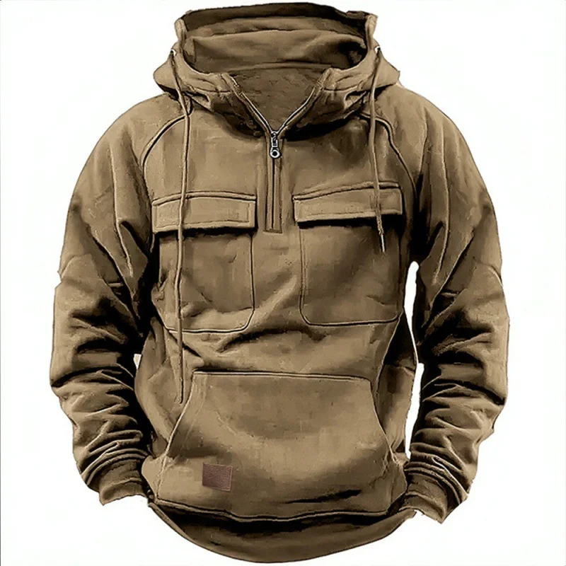 Nigikala Nigikala And Autumn New Men's Hooded Solid Color Sweater Youth Sports Multi-Pocket Coat
