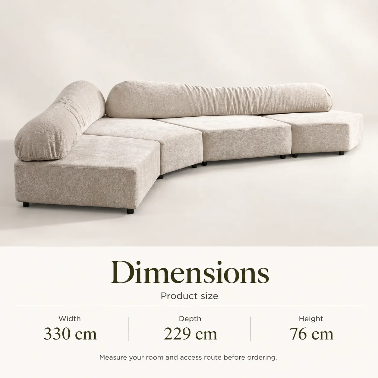 Rock Asymmetric Sectional Sofa - Ivory — Dimensions
