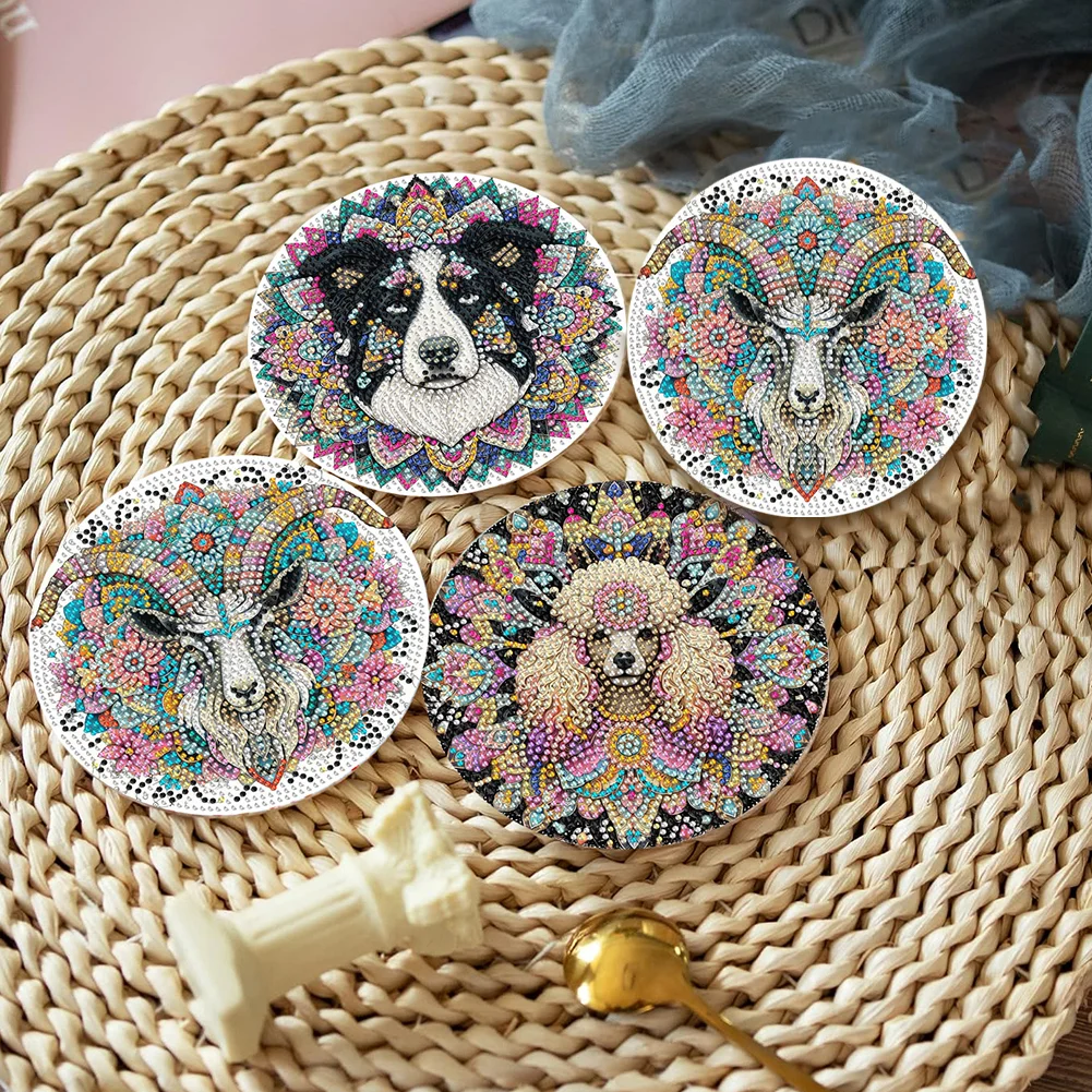 4Pcs Acrylic Mandala and Animal DIY Diamond Dot Kits Diamond Crafts Projects